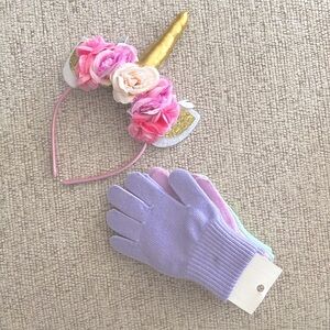 NEW H&M GIRLS 3 PK GLOVES & ORNATE UNICORN HEADBAND DRESS PRINCESS